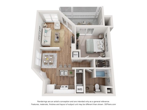 Floor plan for 1 bed, 1 bath, 825 sqft